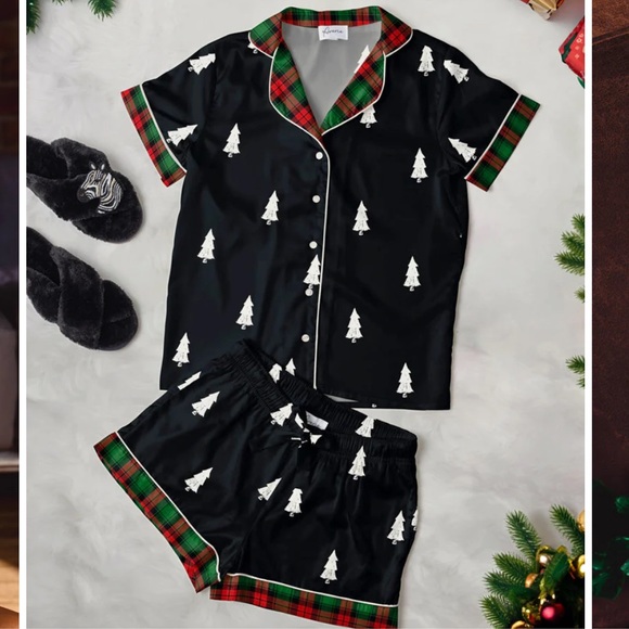 Averie Sleep Satin Natala Christmas Tree Pajama Short Set NWT - Picture 2 of 6